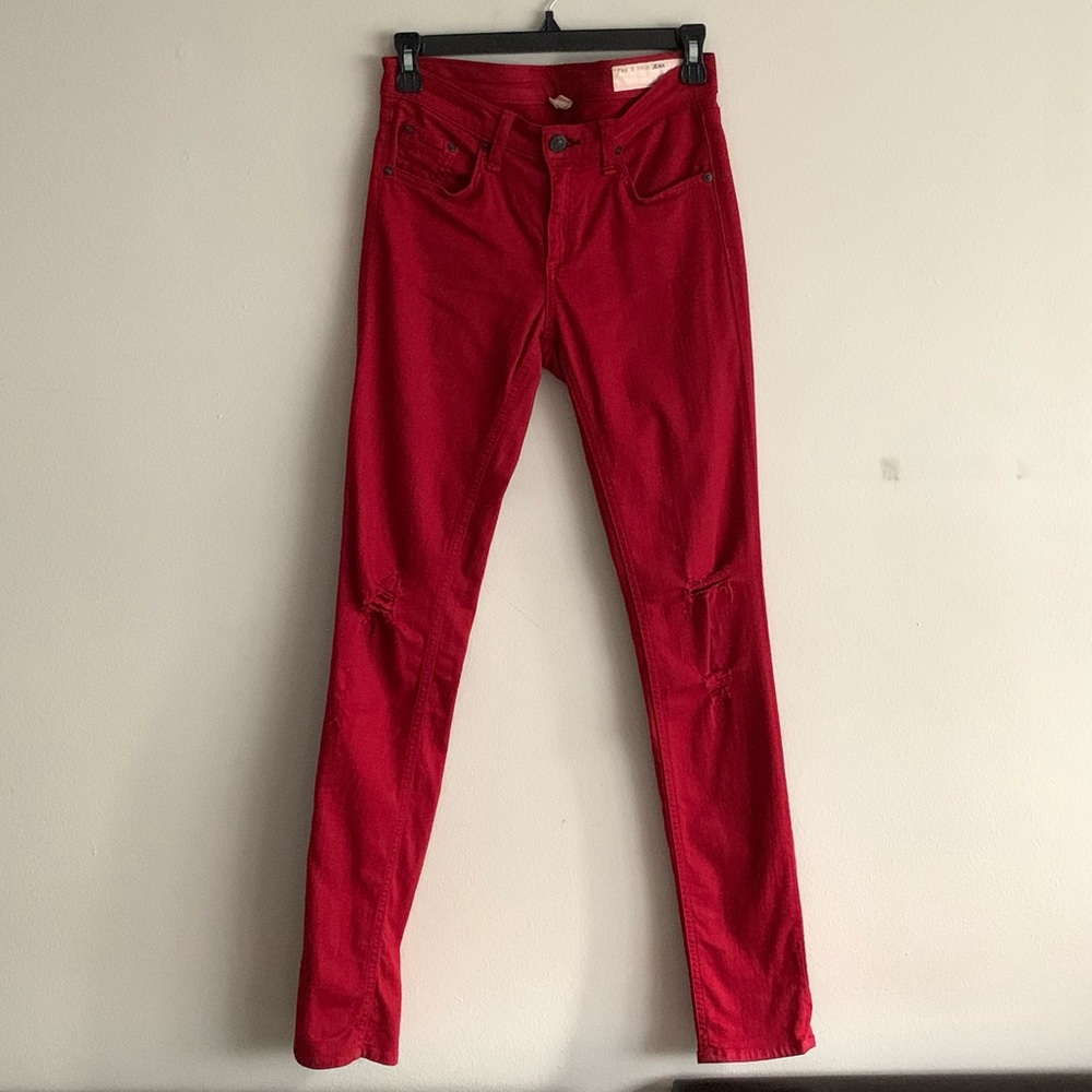 rag & bone Distressed Skinny Jeans in “PFD” Red